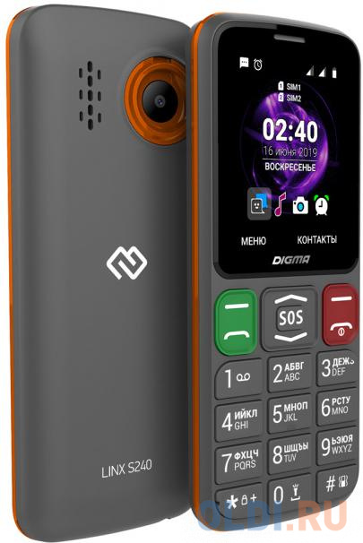 Мобильный телефон Digma Linx S240 серый оранжевый 2.44&quot; Bluetooth от OLDI