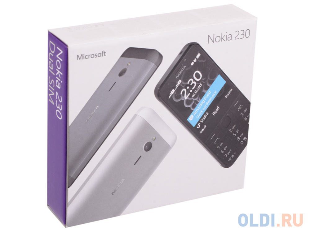 Мобильный телефон Nokia 230 Dual Sim White Silver , 2.8'' 320x240, 16MB RAM, 16MB, up to 32GB flash, 2Mpix, 2 Sim, 2G, BT, 1200mAh, 92g, 124