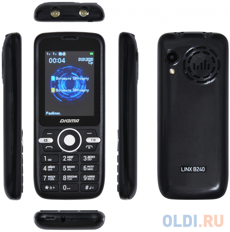 Мобильный телефон Digma B240 Linx 32Mb черный моноблок 2Sim 2.44" 240x320 0.08Mpix GSM900/1800 FM microSD фото