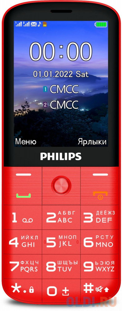 Телефон Philips E227 красный ободок с паетками минни маус красный