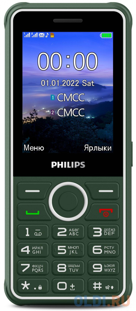 Телефон Philips E2301 зеленый бритва роторная philips x3002 00 реж эл 3 питан аккум зеленый