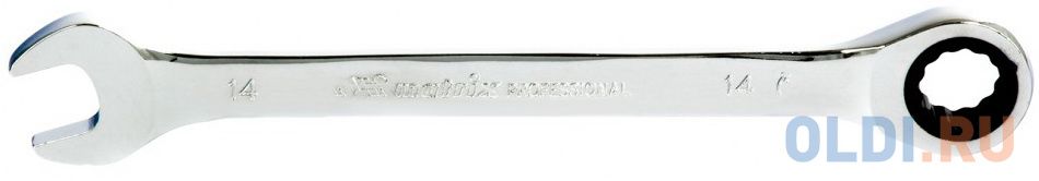 Ключ комбинированный трещоточный, 14мм, CrV, зеркальный хром// Matrix ключ комбинированный трещоточный 11 мм gross