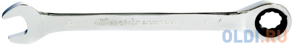 Ключ комбинированный трещоточный, 15мм, CrV, зеркальный хром// Matrix ключ комбинированный трещоточный 13 мм gross