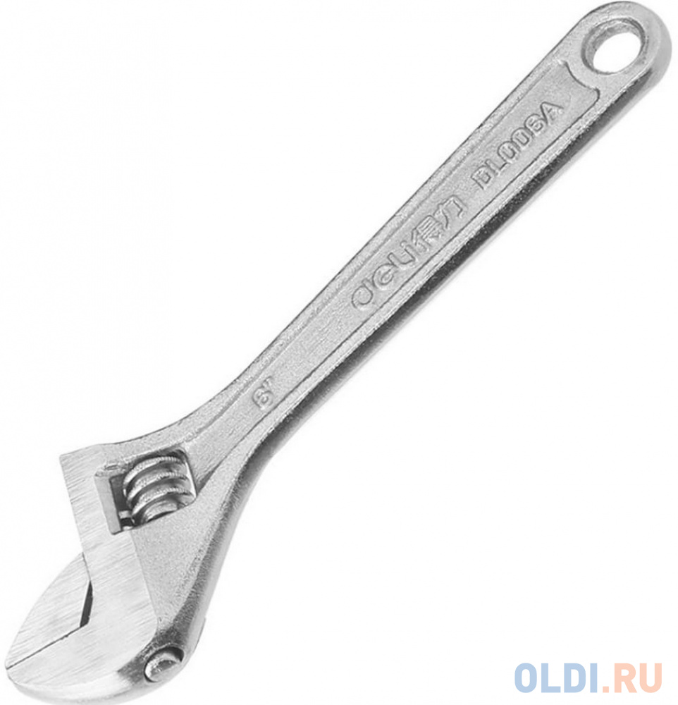 Разводной ключ Deli DL006A 6" Длина: 150 мм. Регулируемый размер зажима: 0-22 мм. Кованая специальная инструментальная сталь. Хромированная о