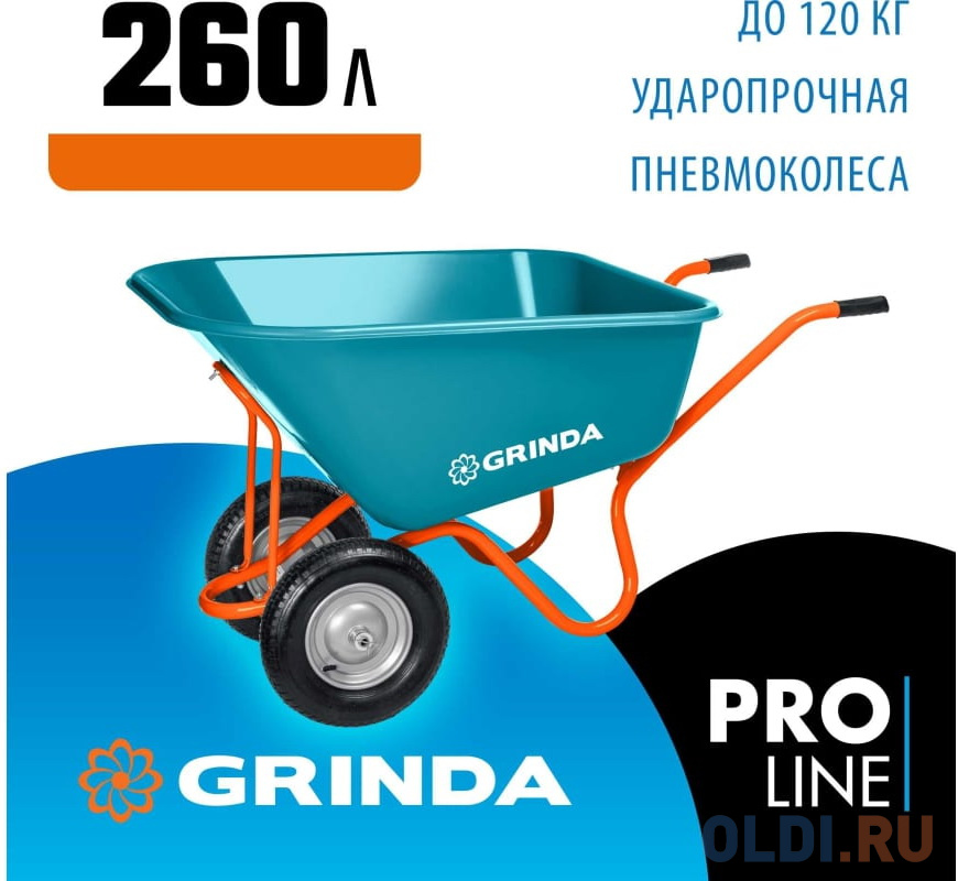 Тачка садовая Grinda Gp-1 260 л, размер 1330х650х600 мм