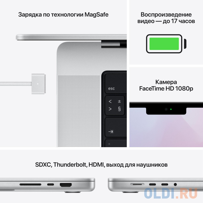 Ноутбук Apple MacBook Pro 14 A2442 2021 14.2" 3024x1964 Apple -M1 Pro SSD 512 Gb 16Gb Bluetooth 5.0 WiFi (802.11 b/g/n/ac/ax) Apple M1 Pro (14-co фото