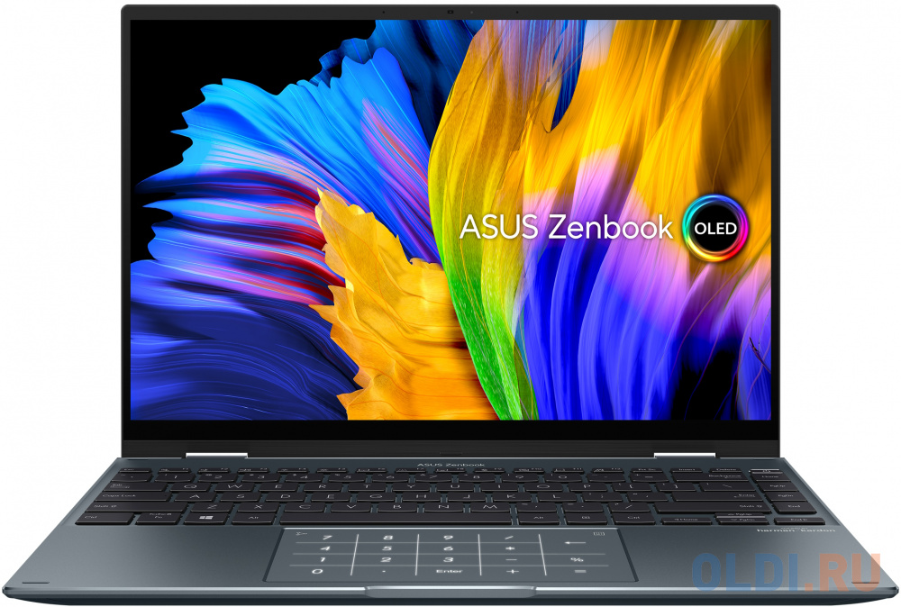 Ноутбук ASUS Zenbook 14 Flip UP5401ZA-KN012W Intel® Core i5-12500H/8GB/SSD512GB/14"/2.8K (2880x1800)/OLED)/Touch/Win11/90Hz/Pine Grey (90NB0X защищенный ноутбук s14i gen2 std win11 pro s14ig2 std 14 fhd 1920 x1080 standard display intel® core™ i5 1135g7 processor 2 4 ghz up to 4 2