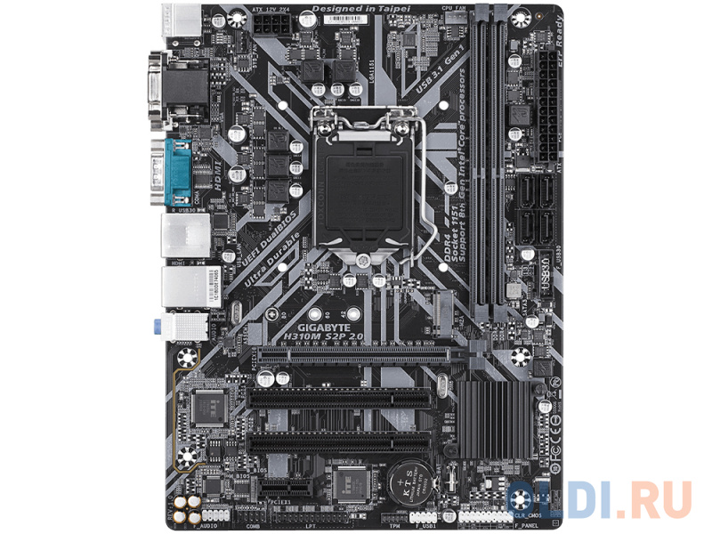 

Материнская плата GIGABYTE H310M S2P 2.0 <S1151v2, H310, 2xDDR4, PCI-Ex16, PCI-Ex1, 2xPCI, COM, D-Sub, DVI, HDMI, SATA III, M.2, GB Lan, USB3.1, mATX, Retail