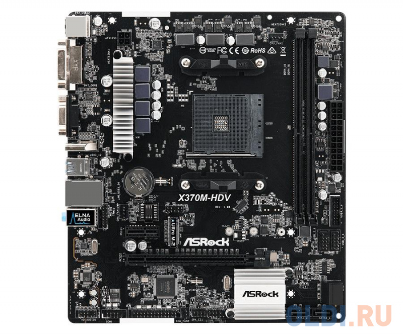 

Материнская плата ASRock X370M-HDV <AM4, AMD X370, 2xDDR4, PCI-Ex16, PCI-Ex1, HDMI, DVI, D-Sub, SATAIII+RAID, M.2, GB Lan, USB3.1, mATX, Retail