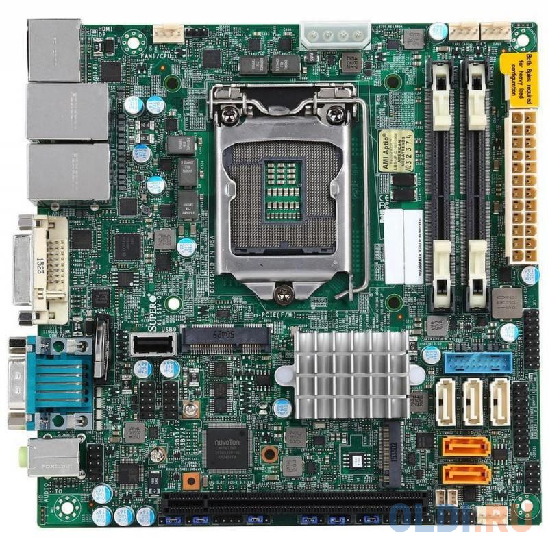 

Мат плата Supermicro MBD-X11SSV-Q-O Mini-ITX, LGA1151, Intel Q170, 2xSO-DIMM DDR4, PCI-E x16, 5xSATA, 2xGbE, HDMI, DP, DVI-I