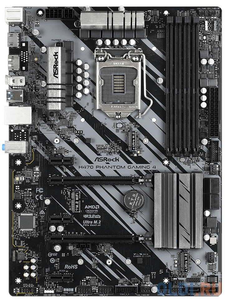 

ASROCK Main Board Desktop H470 PHANTOM GAMING 4 (S1200, 4xDDR4,2xPCIe x16,3xPCI Ex1, 6 SATA3 ,2x Ult