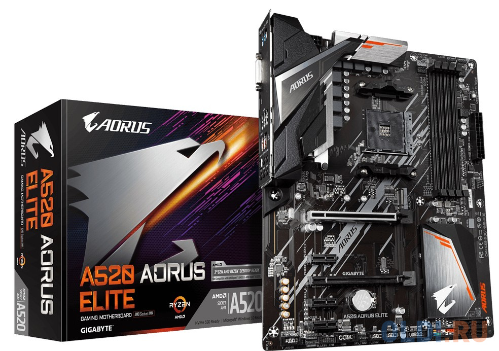 Материнская плата ASRock A520 AORUS ELITE Socket AM4 AMD A520 4xDDR4 2xPCI-E 16x 3xPCI-E 1x 4 ATX Retail фото
