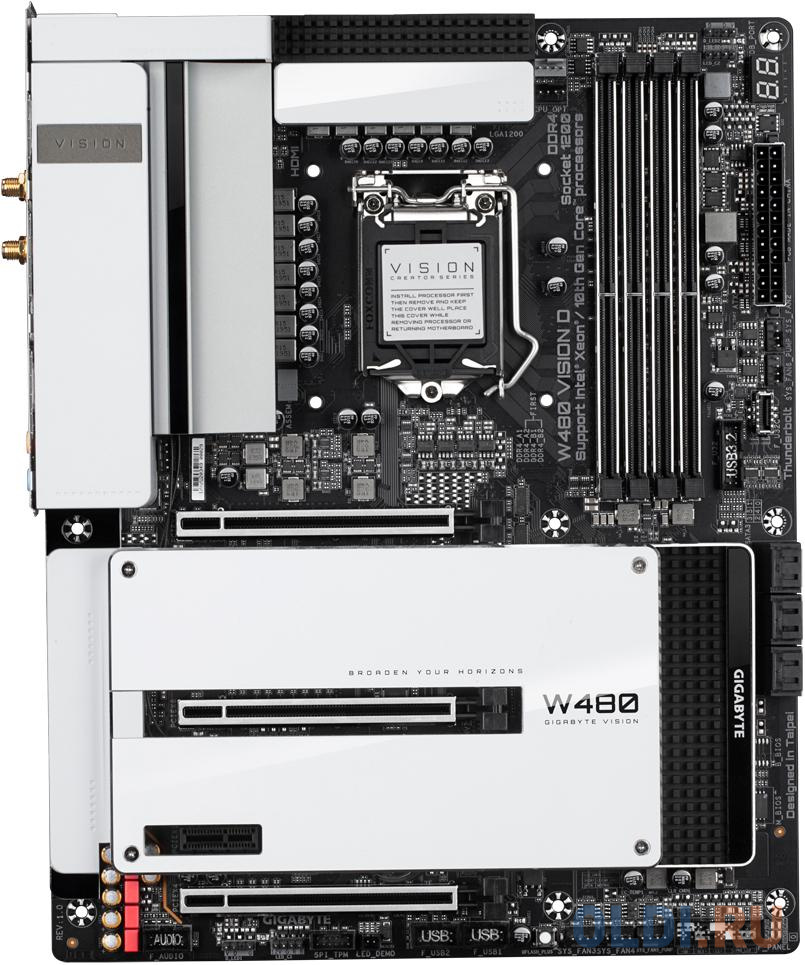 W480 VISION D, Socket 1200, Intel®W480, 4xDDR4-2933, HDMI, 3xPCI-Ex16, 1xPCI-Ex1, 6xSATA3(RAID 0/1/5/10), 3xM.2, 8Ch Audio, 1xGLan, 1x2,5GLan, WiFi, (2+4)xUSB2.0, (6+1)xUSB3.2, (2+1)xUSB3.2 Type-C,  ATX, RTL, {5} от OLDI