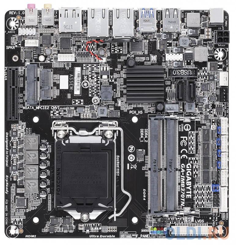 

GA-IMB370TN, Socket 1151, Intel®Q370, 2xDDR4-2133 SO-DIMM, HDMI+DP+LVDS, 1xPCI-Ex4, 1xMiniPCI-E, 2xSATA3 (RAID 0,1), 2xM.2, 6 Ch Audio, 2xGLan, (2+2)xUSB2.0, (2+2)xUSB3.0, Thin Mini-ITX, RTL {10}