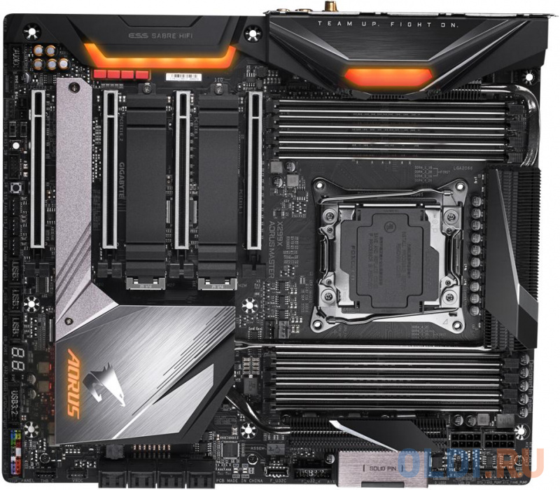 

X299X AORUS MASTER, Socket 2066, Intel®X299, 8xDDR4-2933, 4xPCI-Ex16, 8xSATA3,(RAID 0/1/5/10) 3xM.2, 8 Ch Audio, 1xGLan, 1x5GbLan, Wi-Fi, (2+6)xUSB2.0, (7+4)xUSB3.2, (1+1)xUSB3.2 Type-C™, ATX, RTL {5}