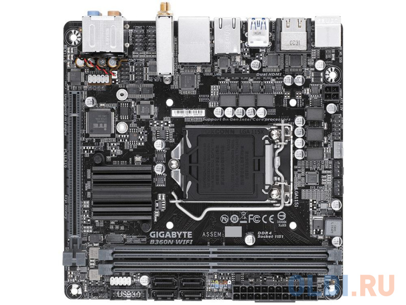 

Мат. плата GIGABYTE B360N WIFI <S1151v2, B360, 2xDDR4, PCI-Ex16, HDMI, SATA III, M.2, 2xGB Lan, USB 3.1, mini-ITX, Retail>