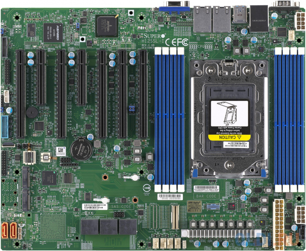 Материнская плата SuperMicro MBD-H12SSL-I-B Intelligent Platform Management Interface, Single AMD EPYC™ 7003/7002 Series Processor,2TB Registered ECC DDR4 3200MHz SDRAM in 8 DIMMs,5 PCI-E 4.0 x16,2 PCI-E 4.0 x8,8 SATA3, 2 M.2 - фото 1