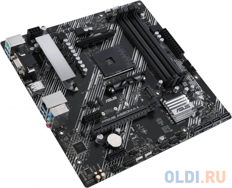 ASUS PRIME A520M-A II, Socket AM4, A520, 4*DDR4,  D-Sub+DP+HDMI, SATA3 + RAID, Audio, Gb LAN, USB 3.2*5, USB 2.0*4, COM*1 header (w/o cable), mATX ; 9 фото