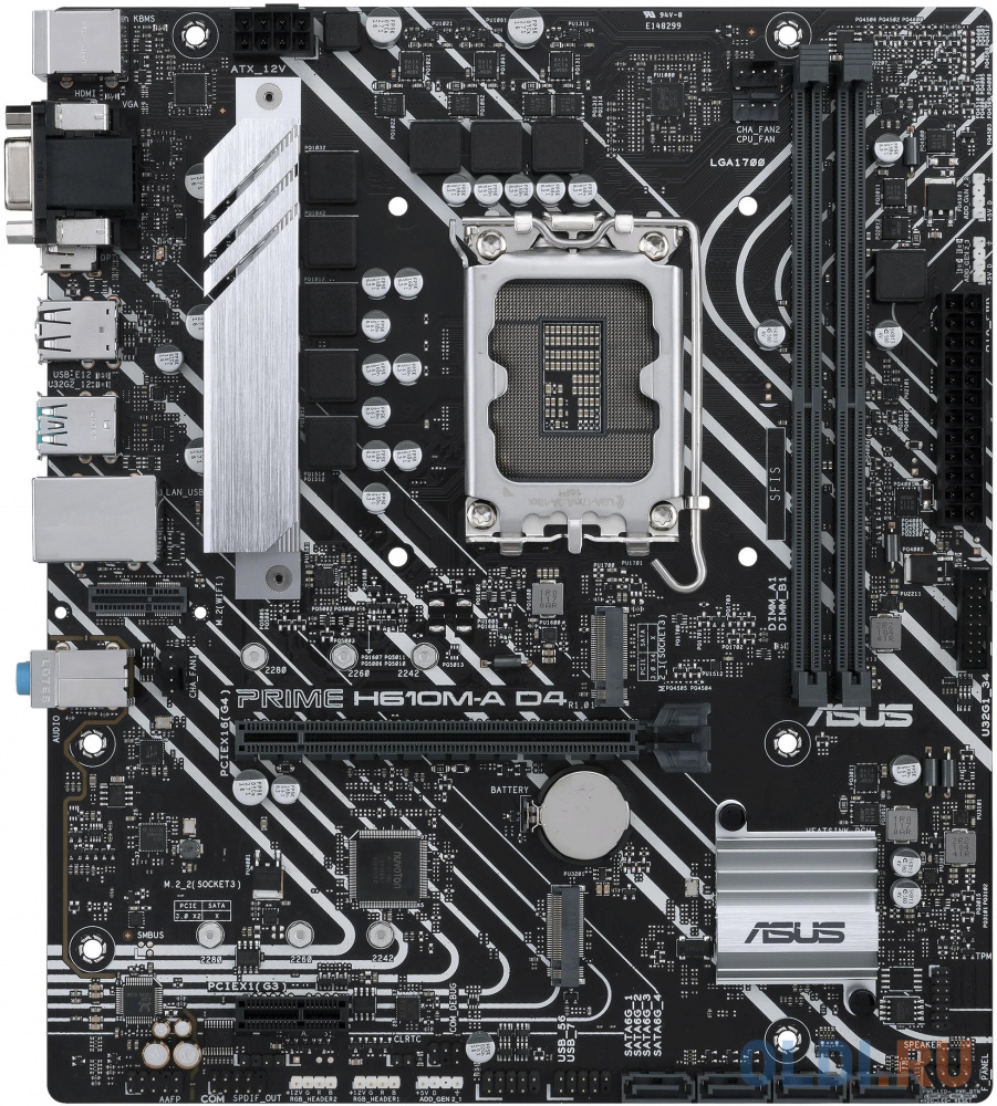 ASUS PRIME H610M-A D4-CSM, LGA1700, H610, 2*DDR4, D-Sub + DP + HDMI, SATA3, Audio, Gb LAN, USB 3.2*4, USB 2.0*6, COM*1 header (w/o cable), mATX ; 90MB