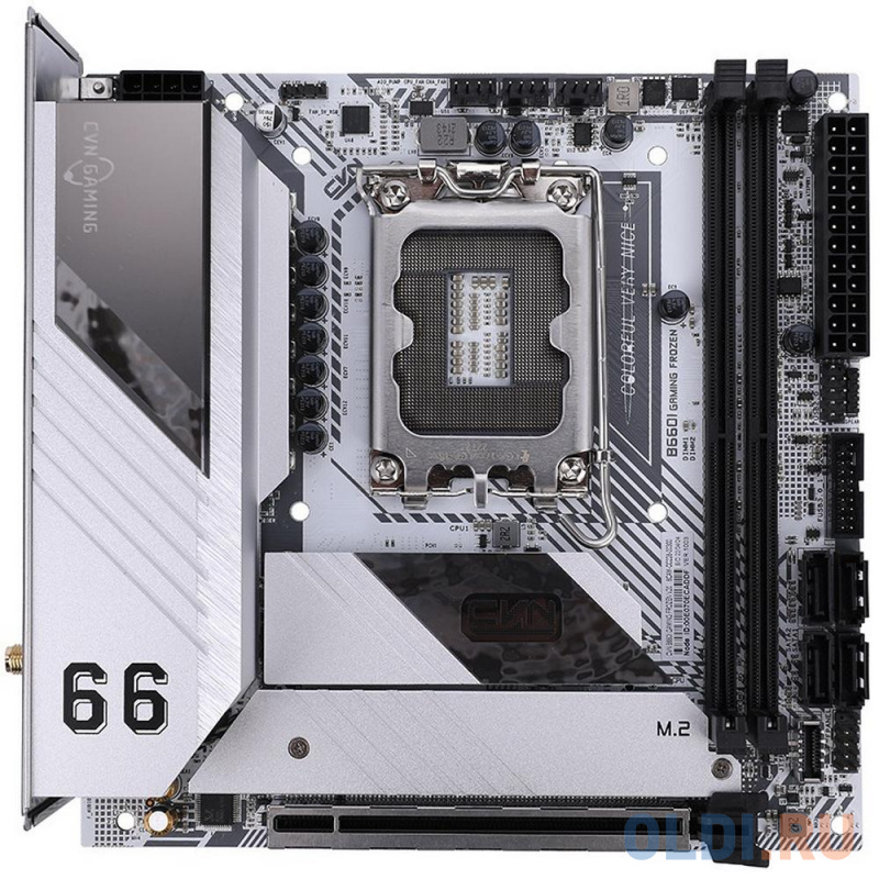 

CVN B660I GAMING FROZEN V20, Socket 1700, Intel®B660, 4xDDR4-3200, HDMI+DP, 1xPCI-Ex16, 4xSATA3, 2xM.2, 6 Ch Audio, 2.5GLan, WiFi, (4+2)xUSB2.0, (2+2)