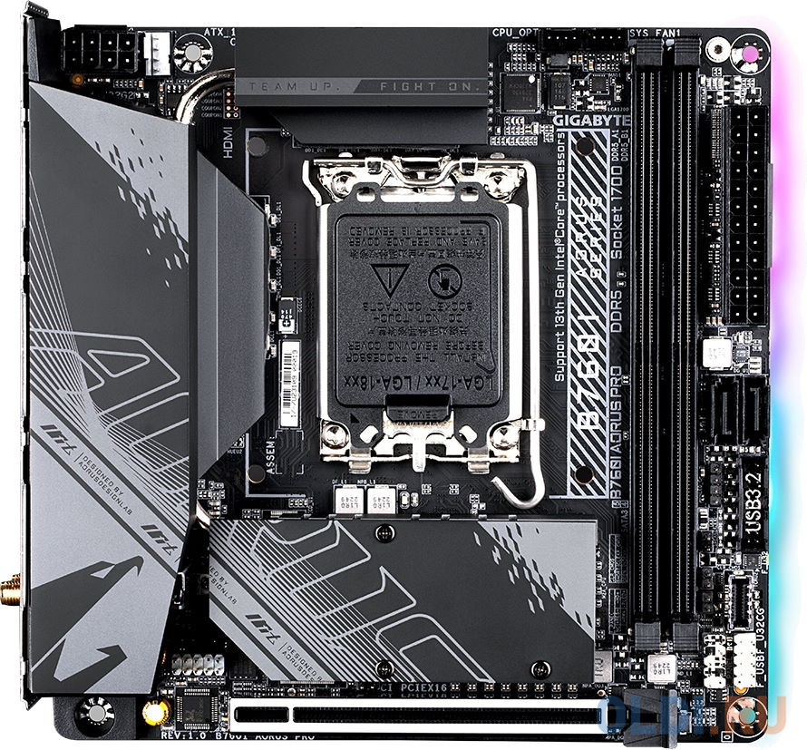 Материнская плата Gigabyte B760I AORUS PRO Soc-1700 Intel B760 2xDDR5 mini-ITX AC`97 8ch(7.1) 2.5Gg RAID+HDMI+DP материнская плата gigabyte h410m h v2