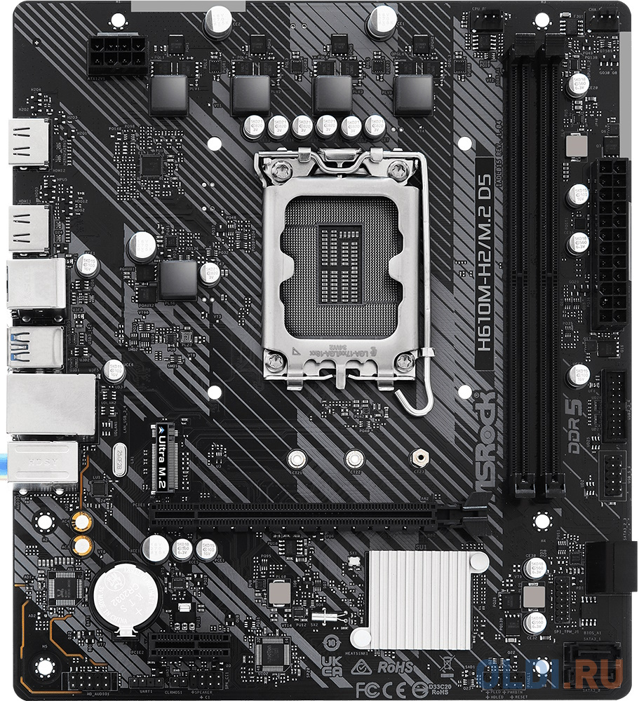 Материнская плата Asrock H610M-H2/M.2 D5 Soc-1700 Intel H610 2xDDR5 mATX AC`97 8ch(7.1) GbLAN+HDMI материнская плата asrock h610m hvs