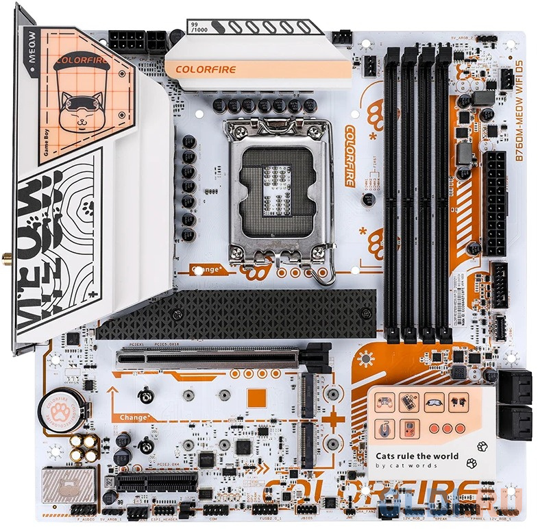 

Материнская плата Colorful COLORFIRE B760M-MEOW WIFI D5 ORANGE Z760 LGA1700 4xDDR5 1xPCIEx16 1xPCIEx4 3xM.2 2xTypeC 3xUSB3.2Gen1 5xUSB2.0 4xSATA3.0 2.