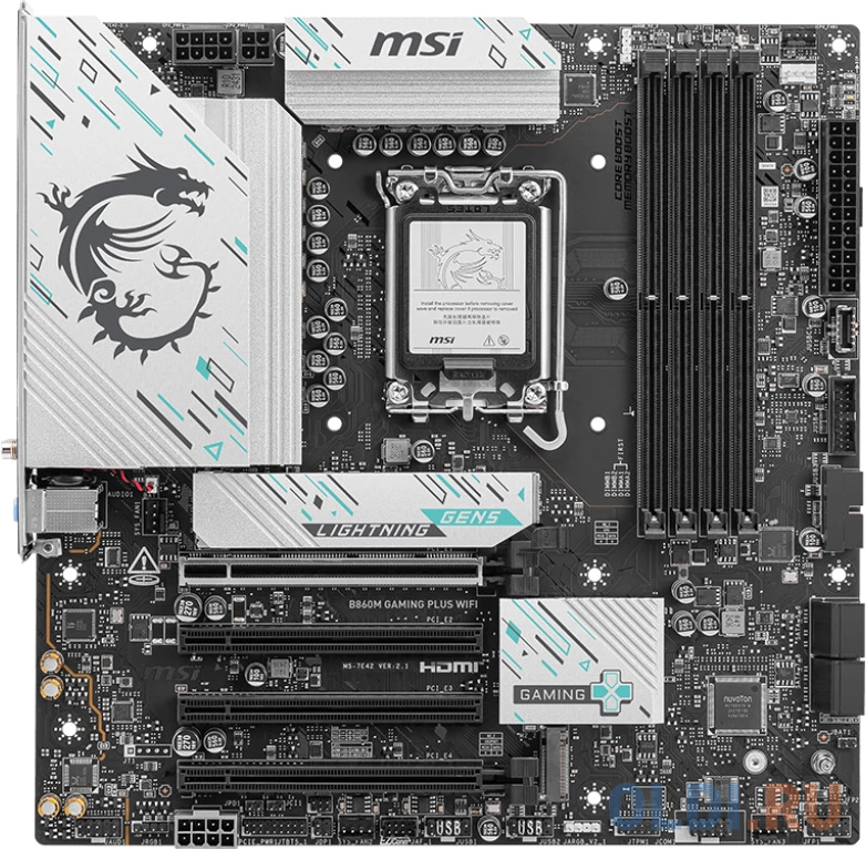 Материнская плата MSI B860M GAMING PLUS WIFI B860, LGA1851, 4*DDR5, 4*PCIEx16, 3*M.2, 1*TypeC, 1*USB3.2Gen2, 5*USB3.2Gen1, 6*USB2.0, 4*SATA3.0, 5G, Ty - B860M GAMING PLUS WIFI