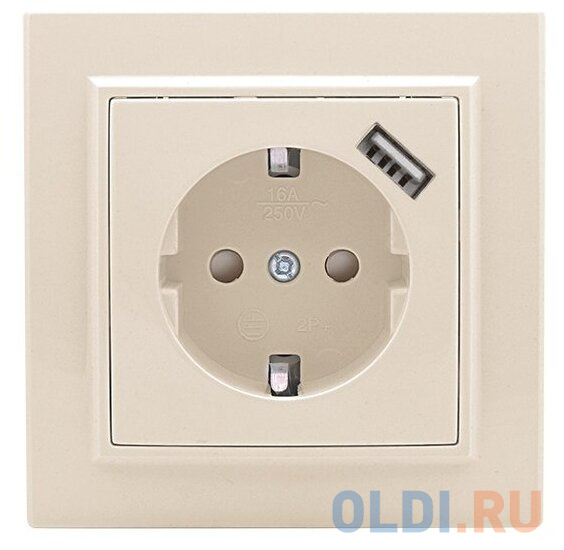 

EKF ERR16-028-200-USB Розетка 1-местная СП с/з Минск 16А бежевая с защ. штор. с USB 1А EKF