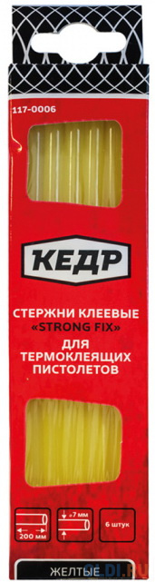 

СТЕРЖНИ СМЕННЫЕ С КЛЕЕМ 7,2 ММ*20 СМ (ЖЕЛТЫЙ) УПАК. 6 ШТ. (1/300) "КЕДР" 117-0006