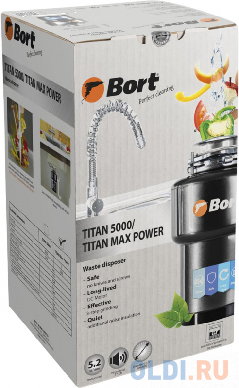 Измельчитель пищевых отходов Bort TITAN 5000, 560 Вт., объём 1 400 мл., пневмовыключатель фото