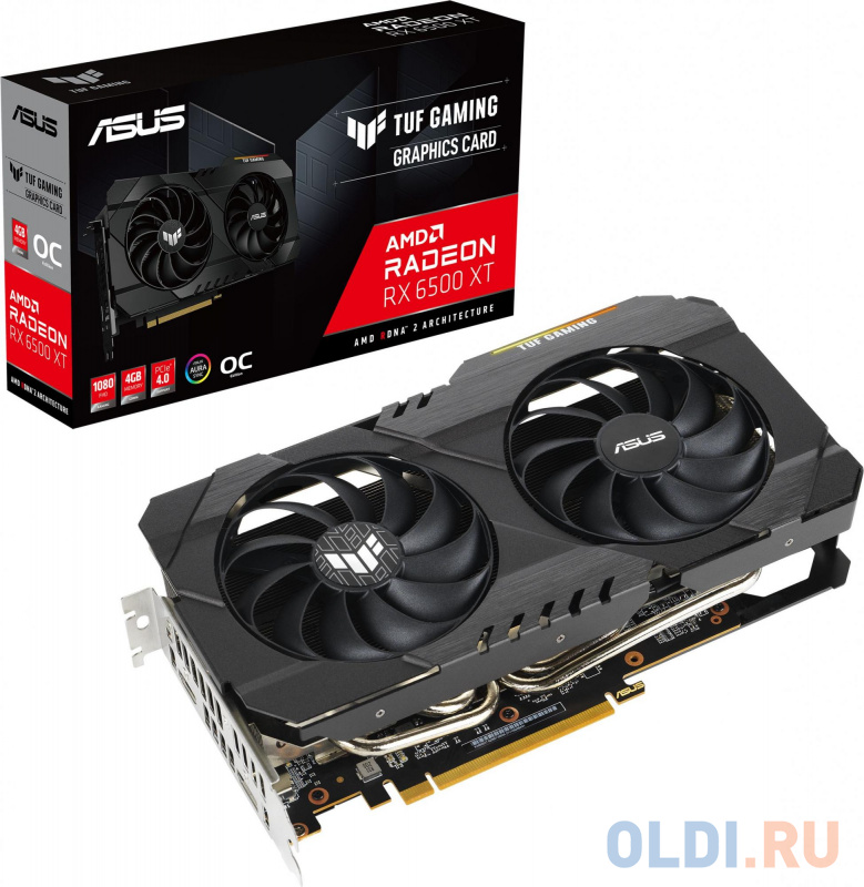 Видеокарта Asus PCI-E 4.0 TUF-RX6500XT-O4G-GAMING AMD Radeon RX 6500XT 4096Mb 64 GDDR6 2685/18000 HDMIx1 DPx1 HDCP Ret фото
