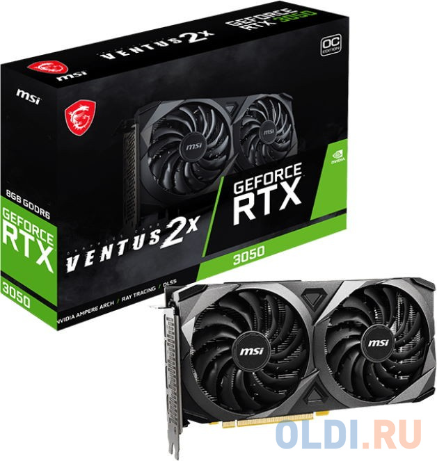 Видеокарта MSI PCI-E 4.0 RTX 3050 VENTUS 2X 8G OC NVIDIA GeForce RTX 3050 8192Mb 128 GDDR6 1807/14000 HDMIx1 DPx3 HDCP Ret фото