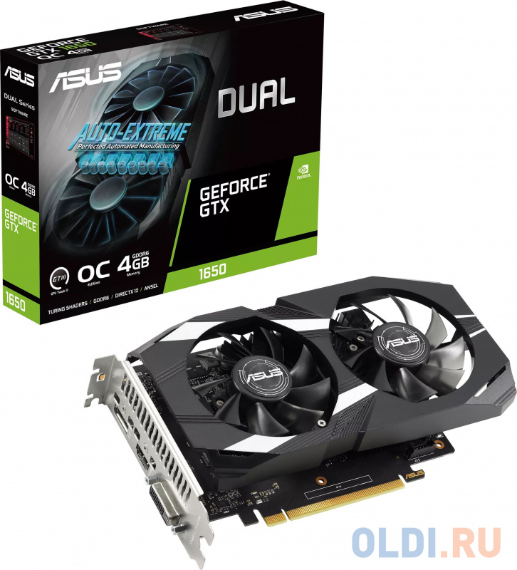 Видеокарта Asus PCI-E DUAL-GTX1650-O4GD6-P-V2 NVIDIA GeForce GTX 1650 4096Mb 128 GDDR6 1620/12000 DVIx1 HDMIx1 DPx1 HDCP Ret фото