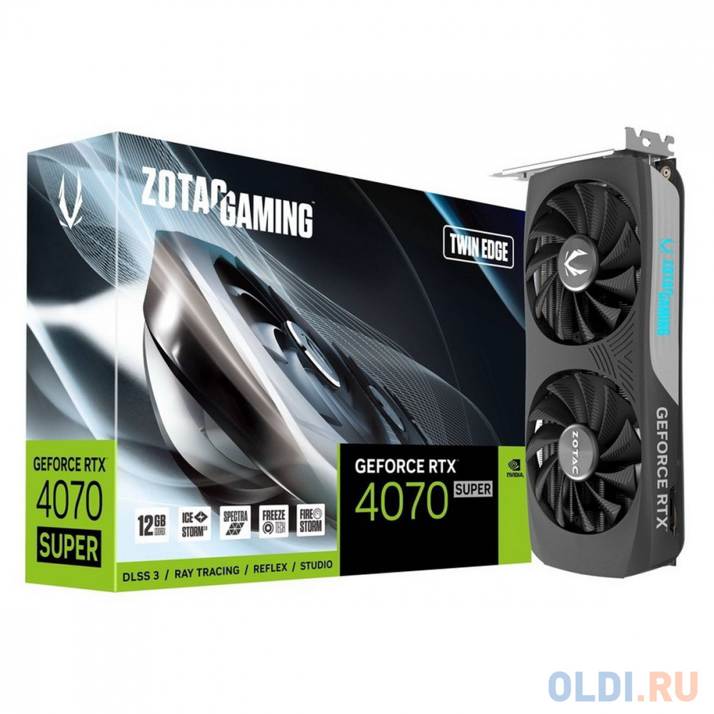 Видеокарта Zotac RTX4070 SUPER TWIN EDGE 12GB GDDR6X 192bit 3xDP HDMI 2FAN Medium Pack