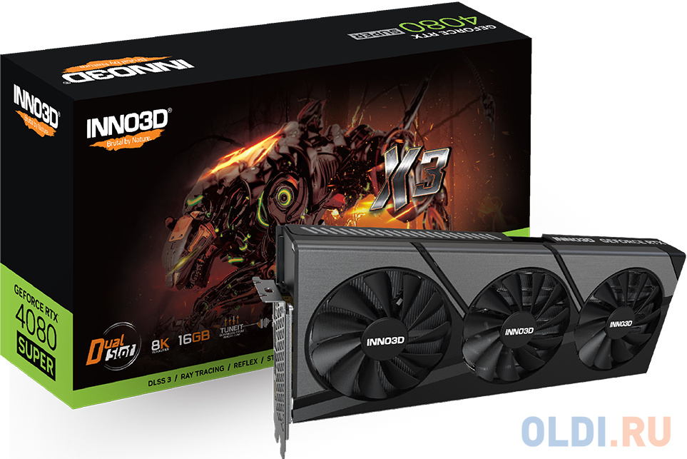 Видеокарта INNO3D RTX4080 SUPER X3 16GB GDDR6X 256-bit 3xDP HDMI 3FAN