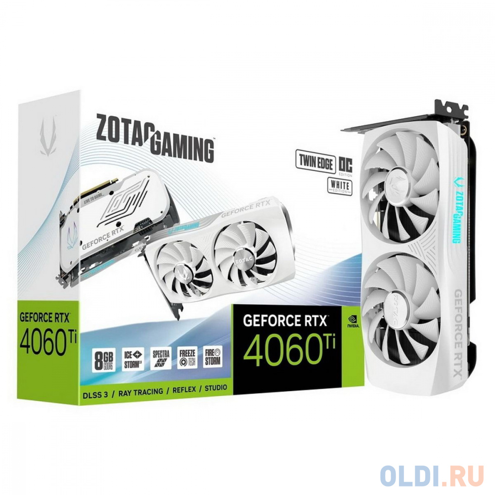 Видеокарта Zotac RTX4060Ti 8GB TWIN EDGE OC WHITE ED GDDR6 128bit 3xDP HDMI 2FAN Medium Pack