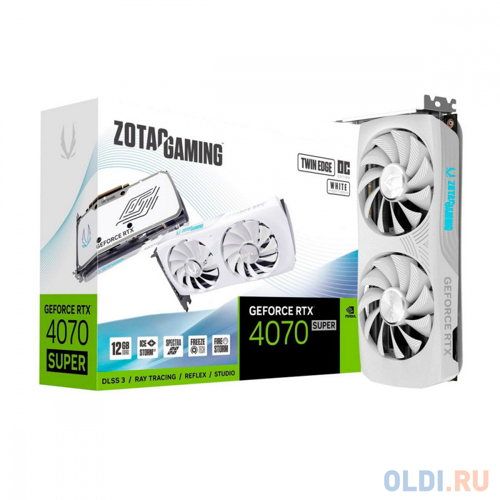 Видеокарта Zotac RTX4070 SUPER ТWIN EDGE ОС WHITE ED 12GB GDDR6X 192bit 3xDP HDMI 2FAN Medium Pack