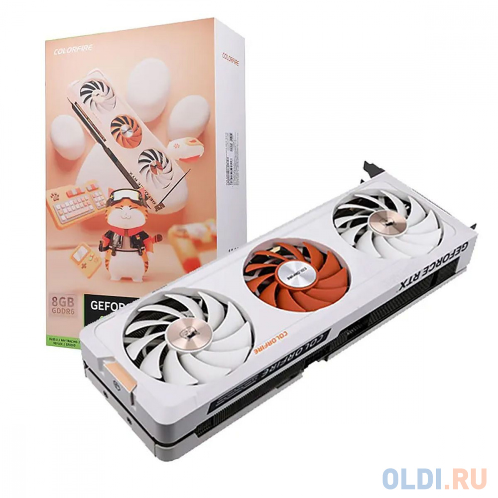 Видеокарта Colorful RTX4060Ti MEOW-ORG 8GB-V GDDR6 128bit 3xDP HDMI 3FAN RTL