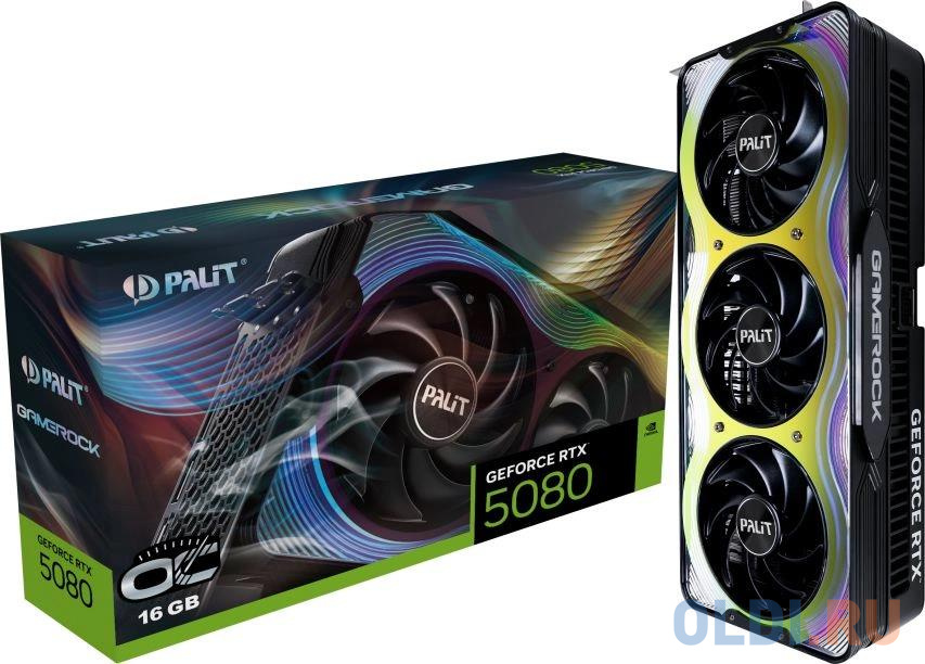 Видеокарта Palit PCI-E PA-RTX5080 GAMEROCK OC NVIDIA GeForce RTX 5080 16Gb 256bit GDDR7 2295/30000 HDMIx1 DPx3 HDCP Ret - NE75080T19T2-GB2030G