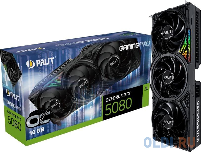 Видеокарта Palit PCI-E PA-RTX5080 GAMINGPRO OC NVIDIA GeForce RTX 5080 16Gb 256bit GDDR7 2295/30000 HDMIx1 DPx3 HDCP Ret - NE75080S19T2-GB2031A