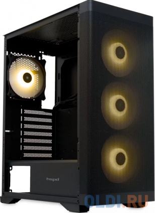     / HSPD M520, Mesh Mid Tower, Black, slide TG, 0.45 SPCC, 4x120mm ARGB ATX, mATX, mITX 160/330/184mm 2x2.5&quot;, -, 7xPCI 2xUSB-A 3.0, 1xUSB-A 1.0 390x200x449mm   