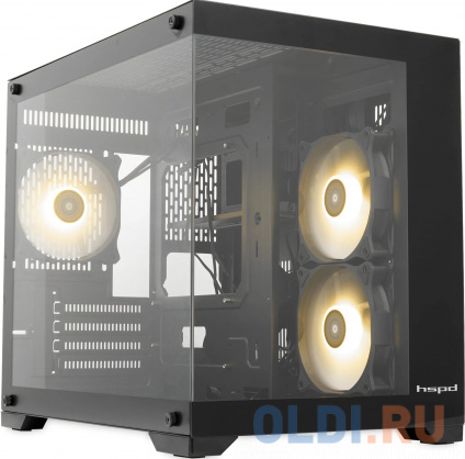     / HSPD F330, Panoramic Mini-tower, Black, TG, 0.5 SPCC, 3x120mm ARGB mATX, mITX 160/400/200mm 1x2.5&quot;, 2x3.5&quot;, 4xPCI 1xUSB-C 3.0, 2xUSB-A1.0 428x280x375mm  