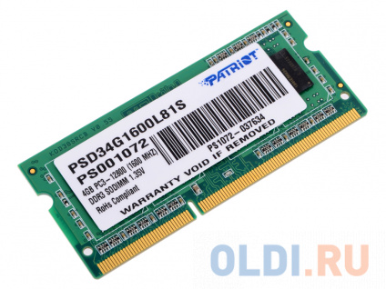      Patriot Signature SO-DIMM 4Gb DDR3 1600 MHz PSD34G1600L81S   