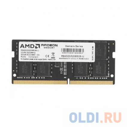  32GB AMD Radeon DDR4 3200 SO DIMM R9 Gamer Series Gaming Memory R9432G3206S2S-UO Non-ECC, CL16 R9432G3206S2S-UO 1.2V, Bulk/Tray   