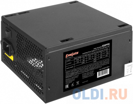  Exegate EX282072RUS-S   550W ExeGate 550PPE, ATX, SC, black, APFC, 12cm, 24p+(4+4)p PCI-E, 3*IDE, 5*SATA, FDD  
