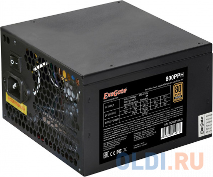    800W ExeGate 80 PLUS Bronze 800PPH (ATX, APFC,  89% (80 PLUS Bronze), 12cm fan, 24pin, 2x(4+4)pin, 4xPCI-E, 8xSATA, 4xIDE, RTL(color box), black)   