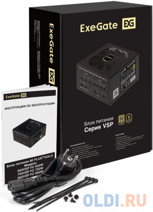    750W ExeGate 80 PLUS GOLD 750VSP F (ATX3.0, APFC,  90% (80 PLUS GOLD), 120mm fan, 24pin, 2x(4+4)pin, PCIE5.0/12VHPWR, 4xPCI-E, 6xSATA, 3xIDE, 1xFDD, Full Cable Management, black, Color box)  --