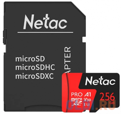    Netac MicroSD card P500 Extreme Pro 256GB retail w/SD adapter NT02P500PRO-256G-R  