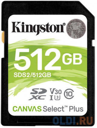  Kingston 512GB SDXC Canvas Select Plus 100R C10 UHS-I U3 V30 EAN: 740617298192  